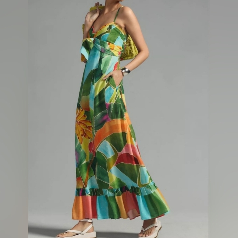 Farm Rio Maxi Tie-waisted   Dress. Printed Sundress